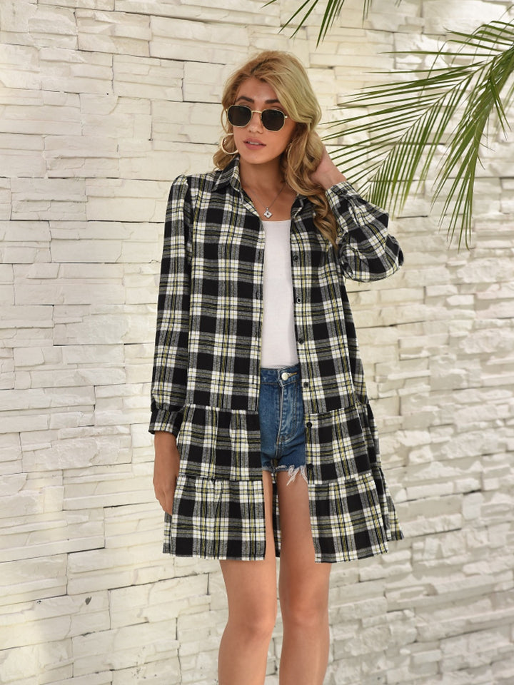 Teagan Ruffle Hem Plaid Dress