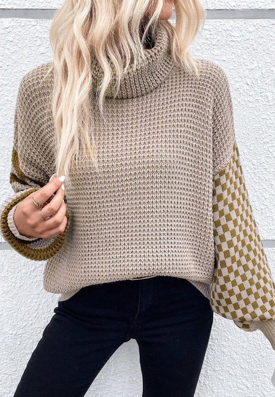 Sienna Striped & Checkered Turtleneck Sweater