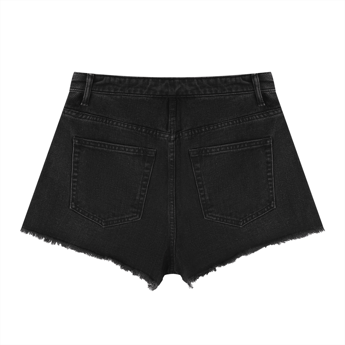 Vintage Wash High Rise Denim Shorts - Black