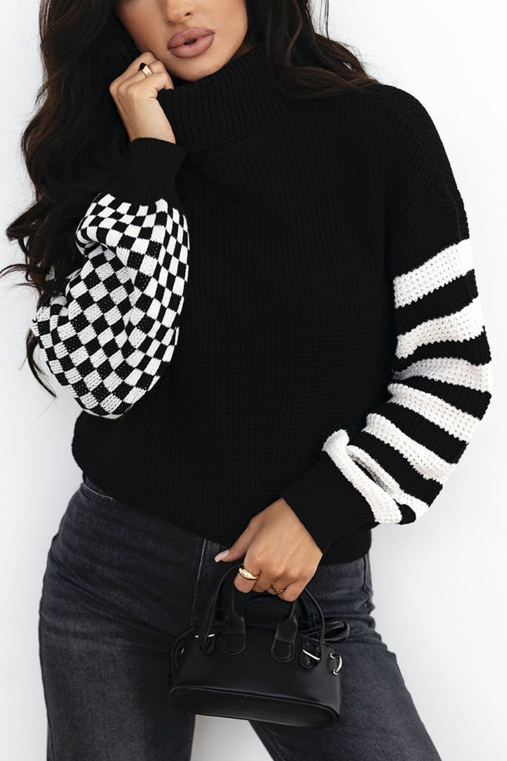 Sienna Striped & Checkered Turtleneck Sweater