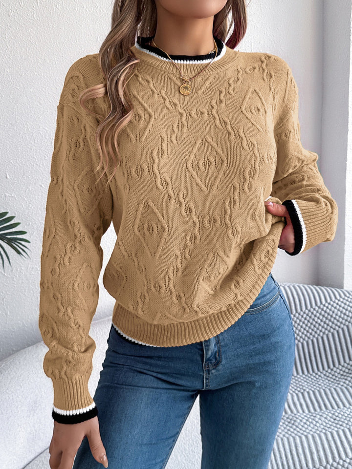 Cora Contrast Trim Long Sleeve Sweater