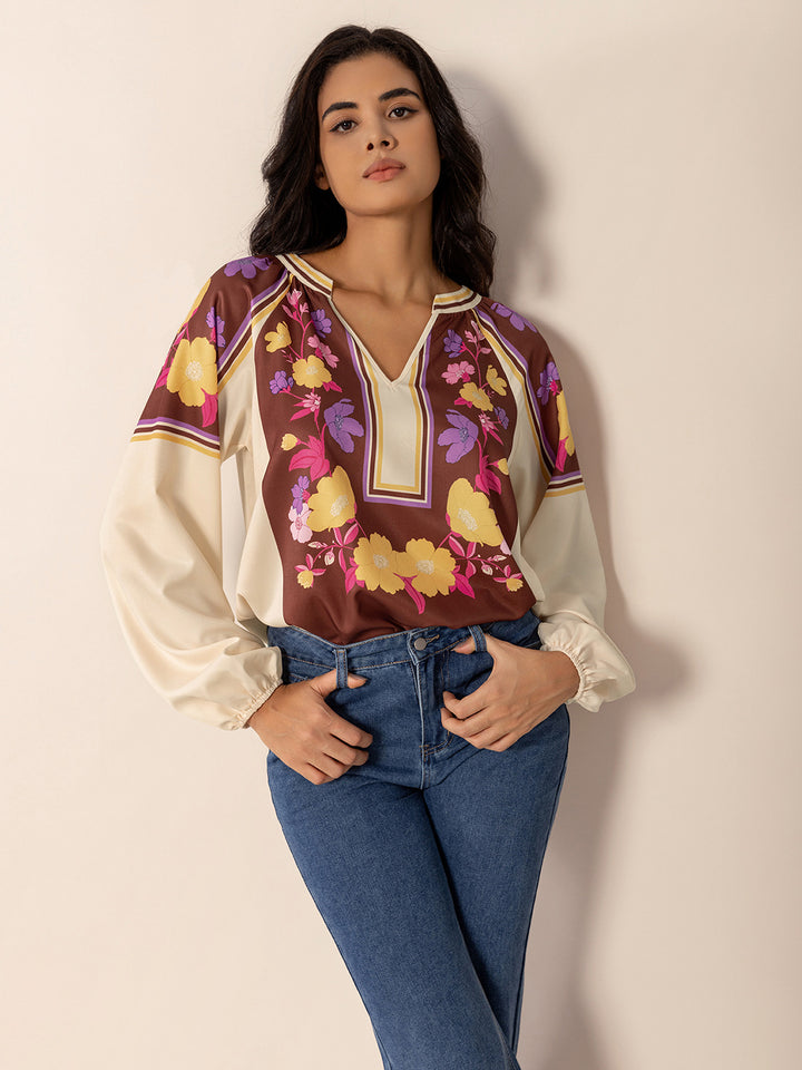 June Notched Long Sleeve Blouse