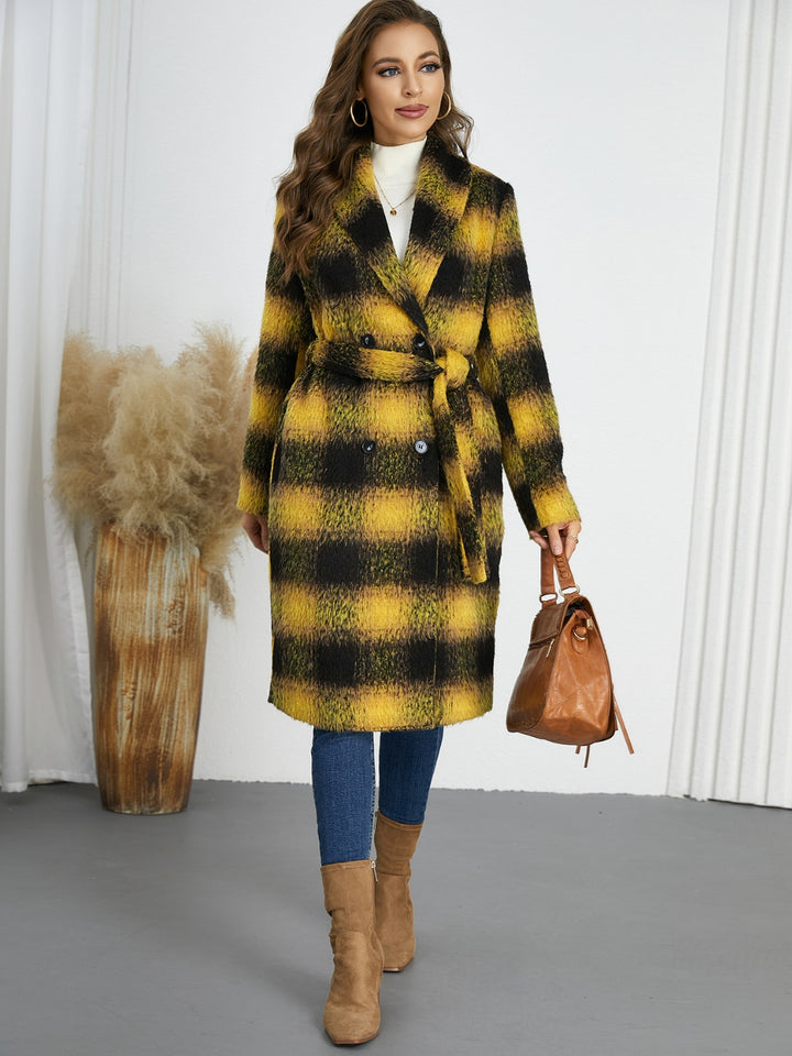 Avery Plaid Tie Waist Long Sleeve Coat