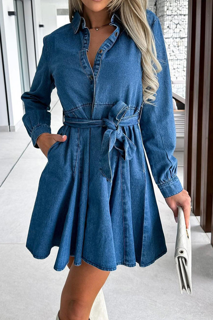 Alanna Tied Half Button Denim Dress