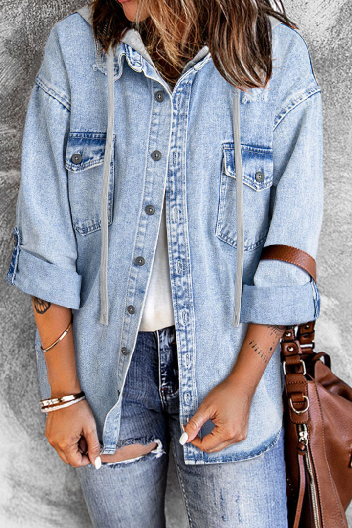 Aurora Distressed Hooded Denim Jacket