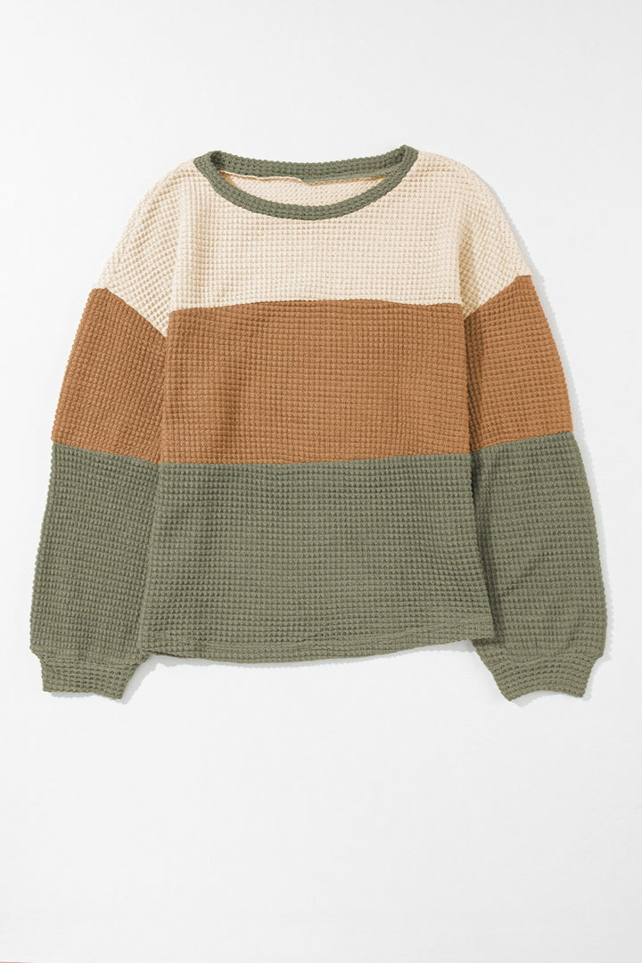 Josie Waffle-Knit Color Block Blouse