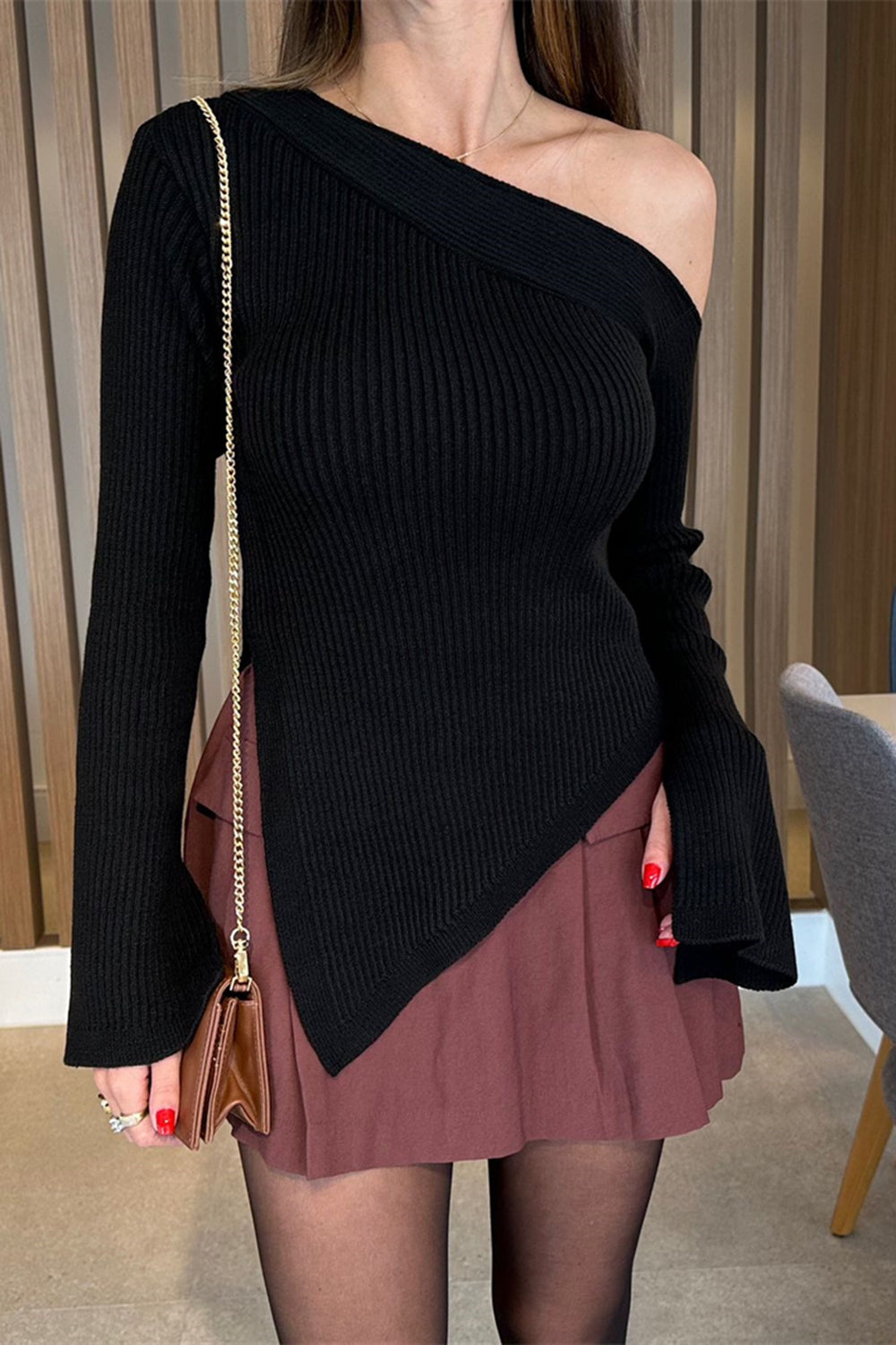 Addison Asymmetric Hem Single Shoulder Sweater