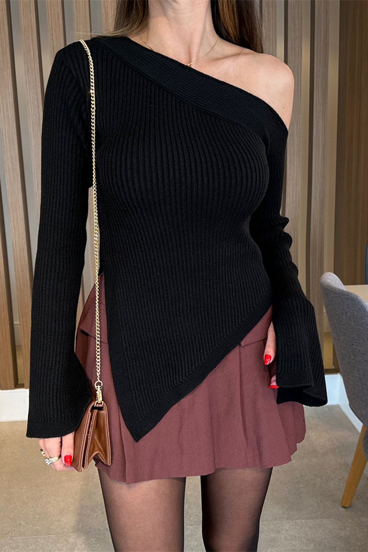 Addison Asymmetric Hem Single Shoulder Sweater