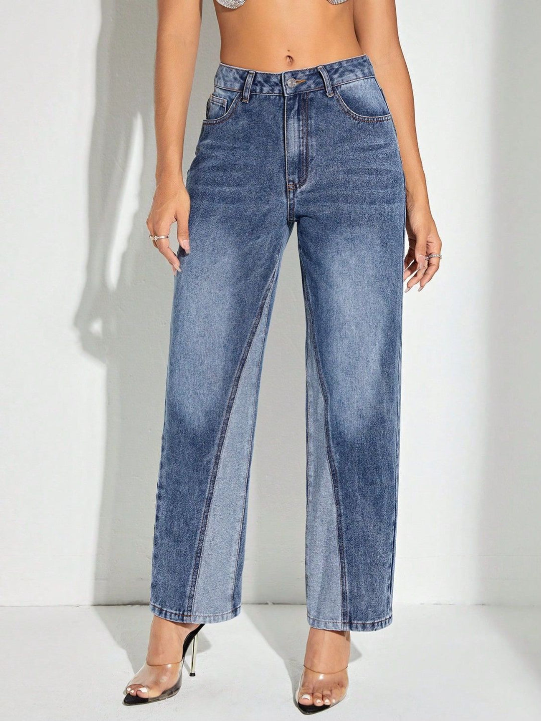 Lily Contrast Patchwork Straight Jeans