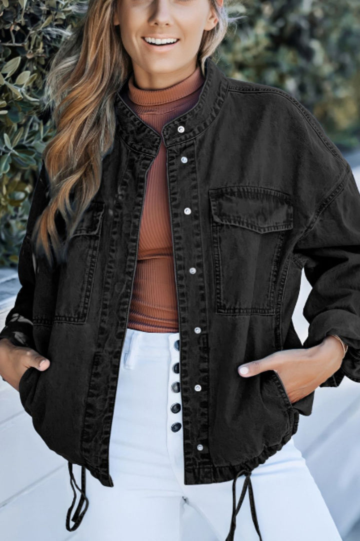 Savannah Drawstring Snap Down Denim Jacket