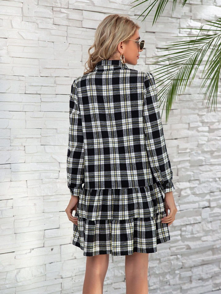 Teagan Ruffle Hem Plaid Dress