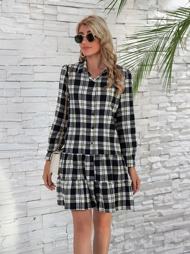 Teagan Ruffle Hem Plaid Dress