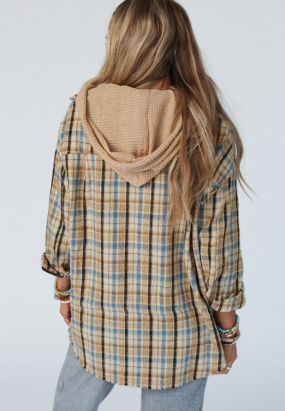 Zoe Plaid Patchwork Hooded Shacket