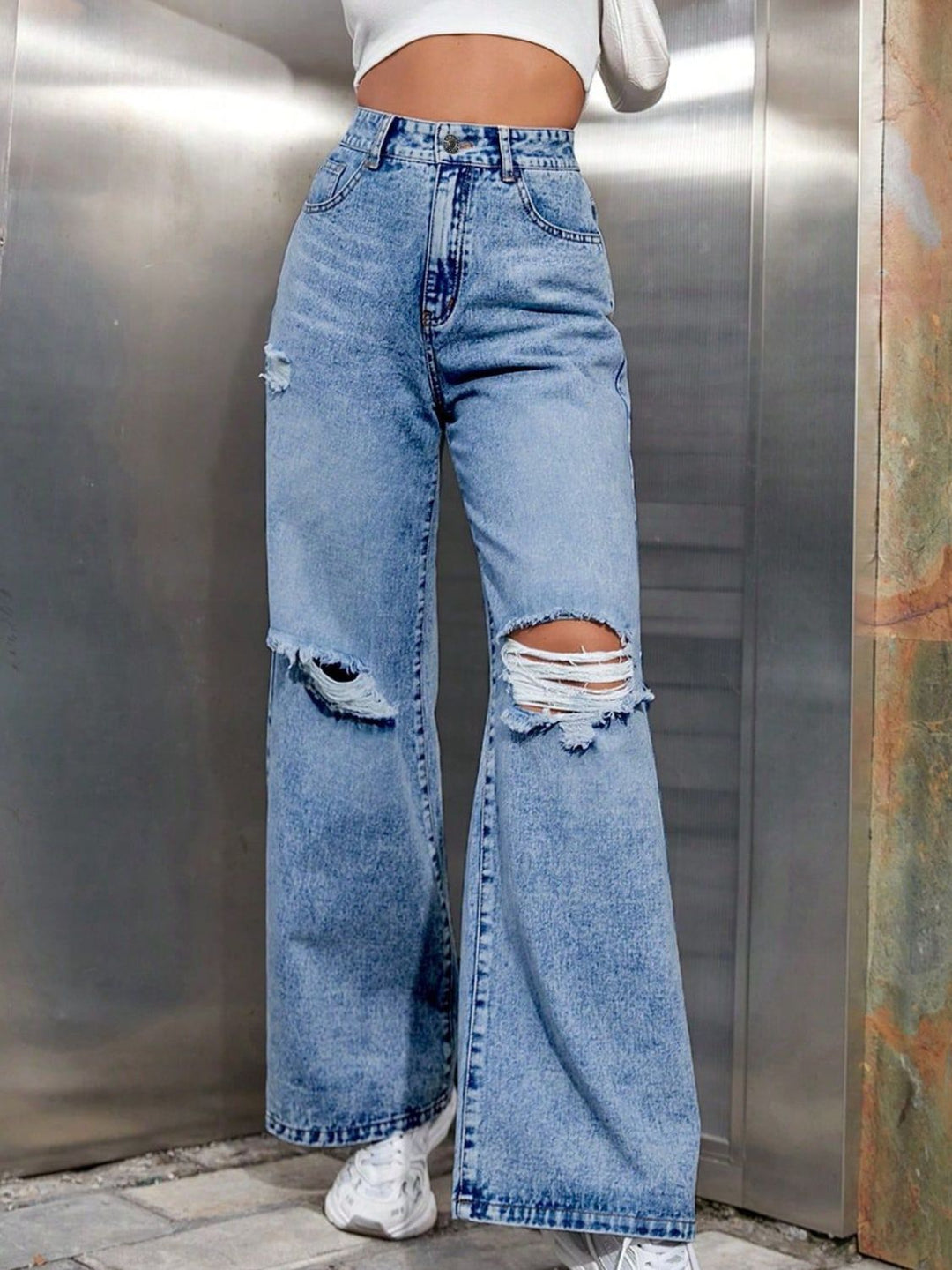 Camila Distressed Wide Leg Jeans