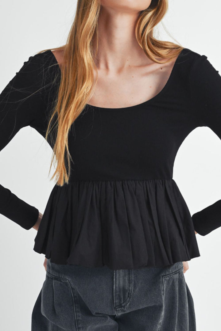 Brielle Peplum Scoop Neck Long Sleeve Top