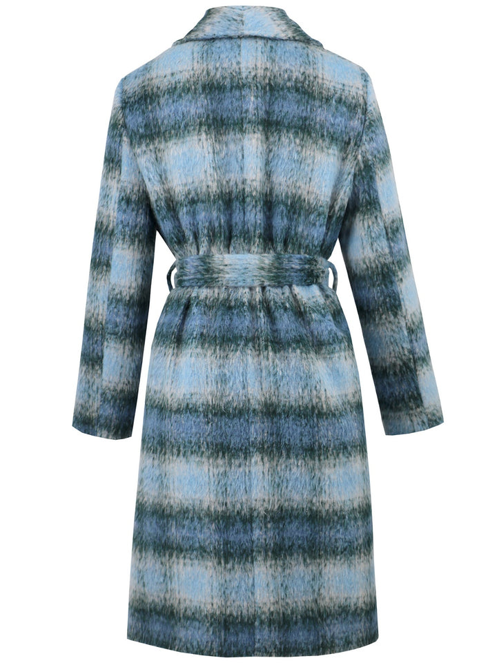 Avery Plaid Tie Waist Long Sleeve Coat