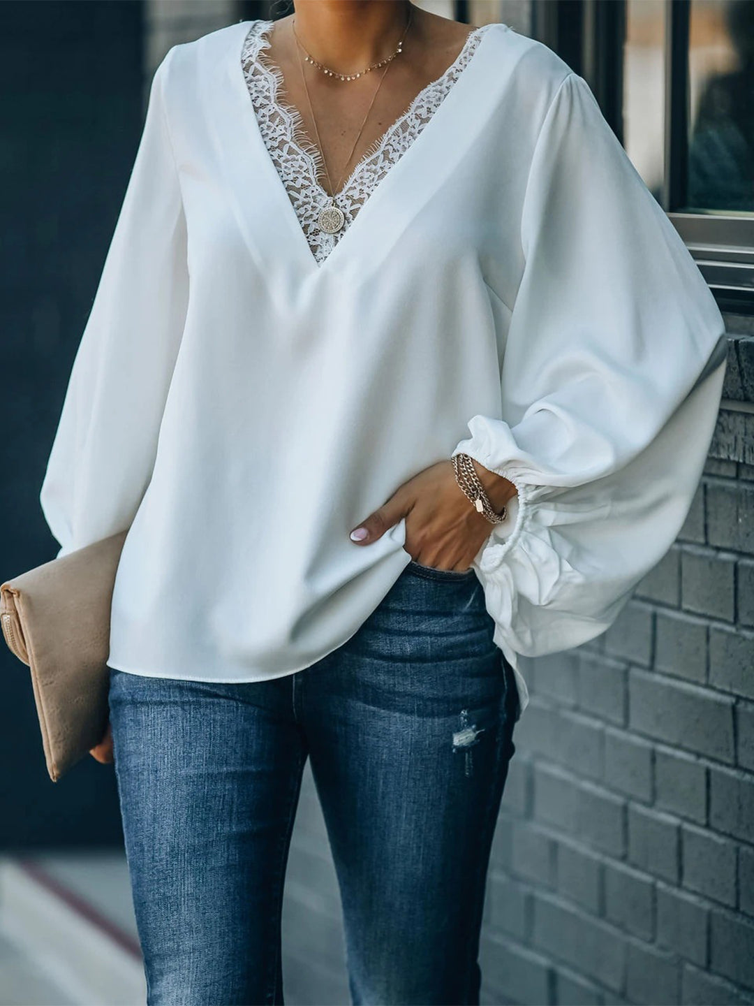 Gemma Lace Detail V-Neck Blouse