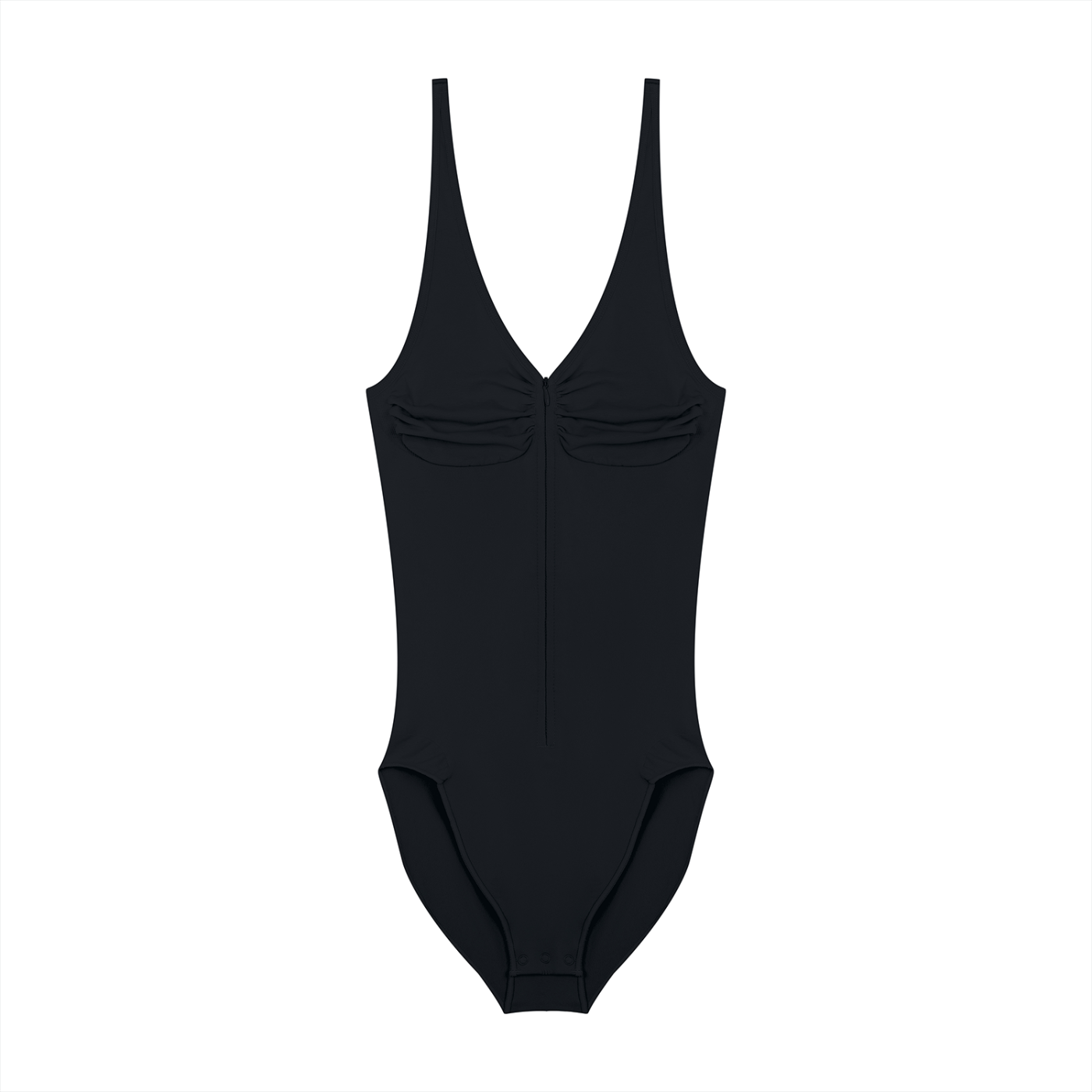 Full-Zip Ruched Bodysuit - Black
