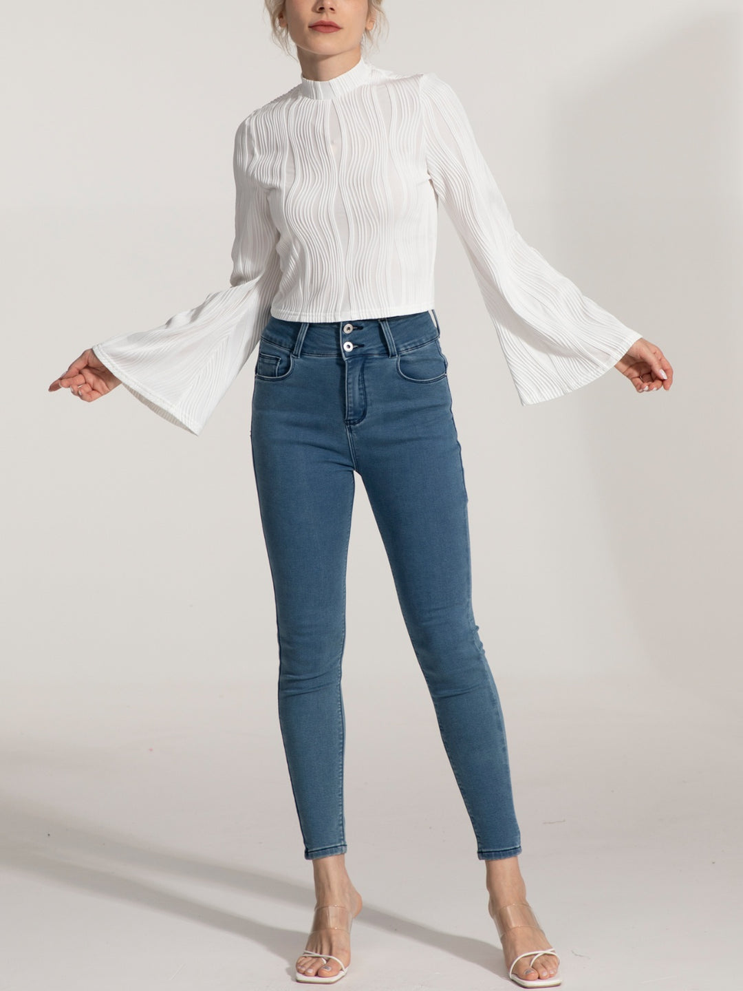 Sophie Mock Neck Flare Sleeve Cropped Top