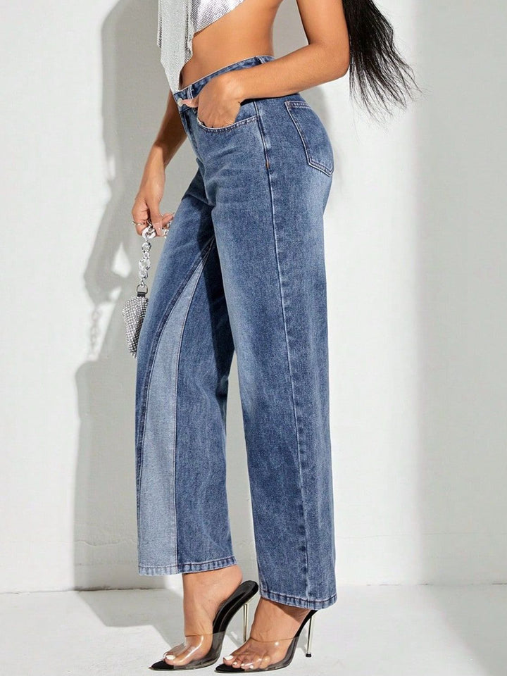 Lily Contrast Patchwork Straight Jeans