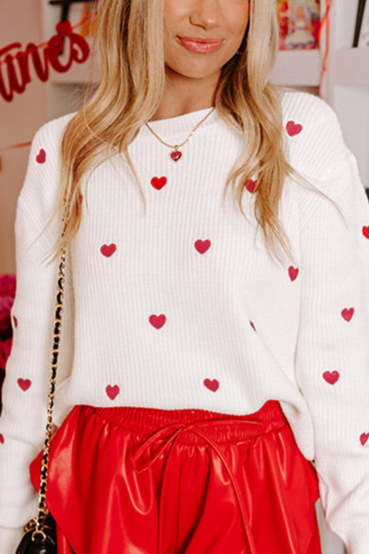 My Heart Round Neck Long Sleeve Sweater