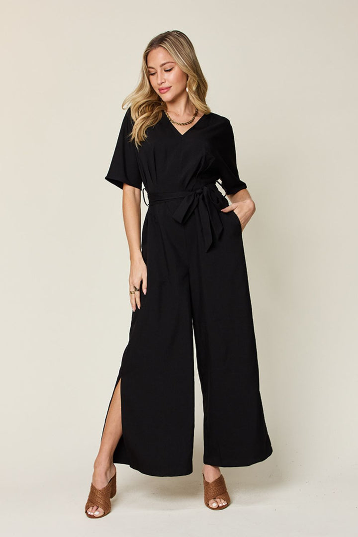 Hannah V-Neck Side Slit Jumpsuit