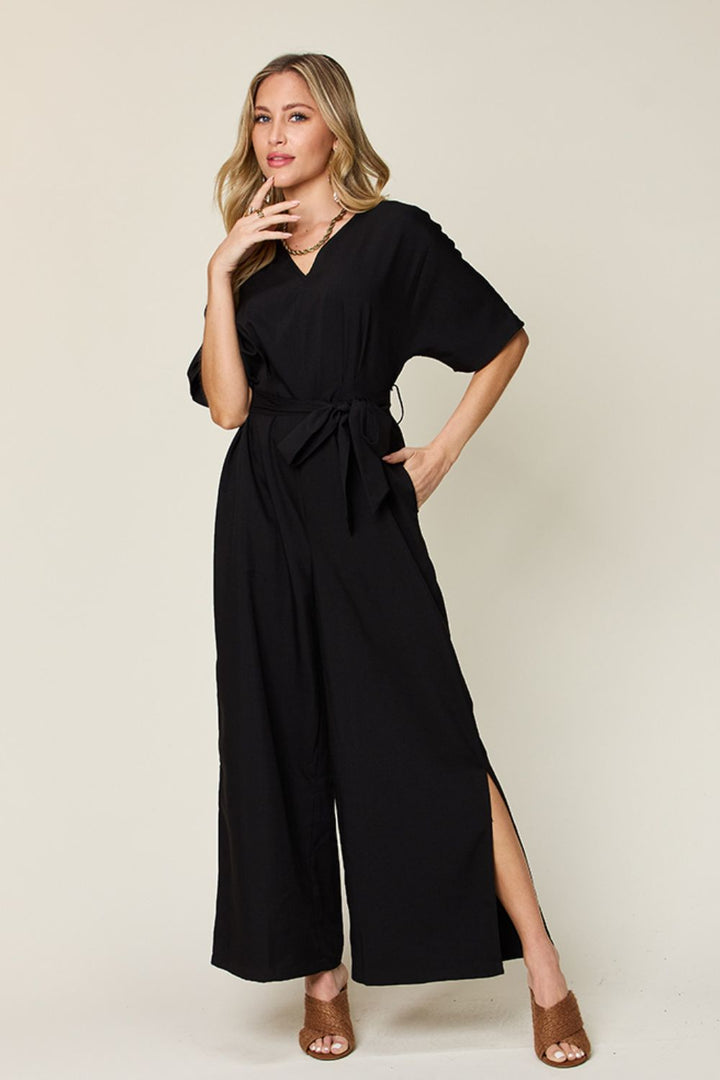 Hannah V-Neck Side Slit Jumpsuit