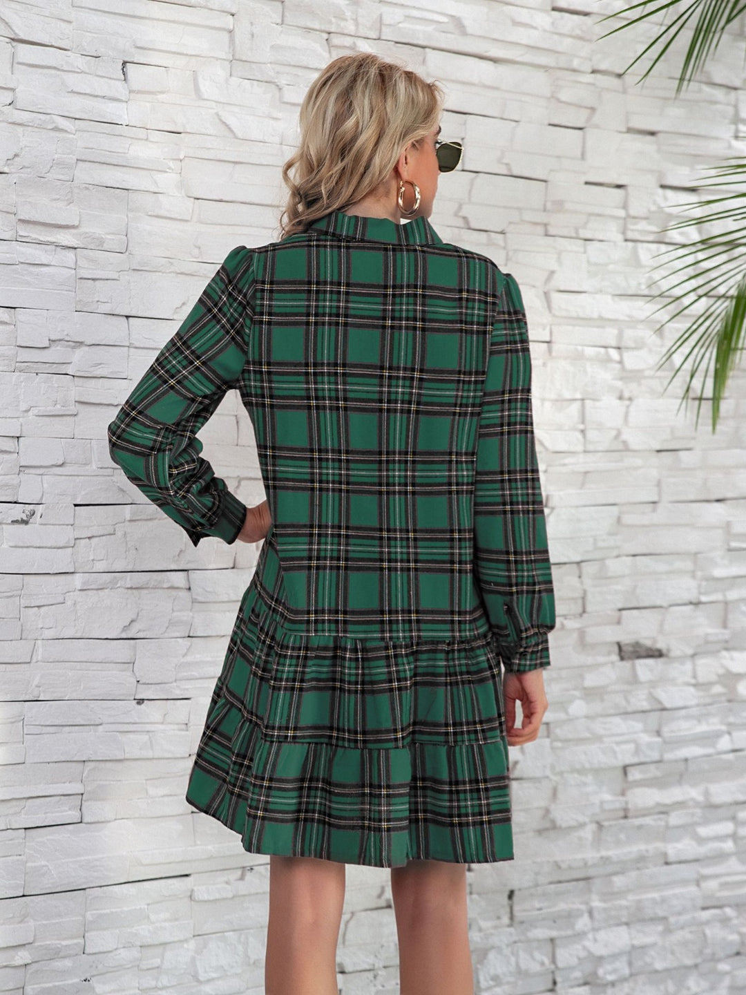 Teagan Ruffle Hem Plaid Dress