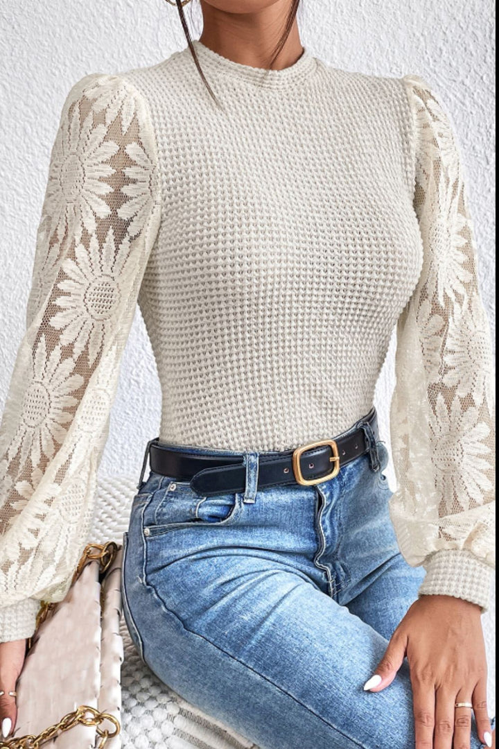 Elsie Mock Neck Lace Top