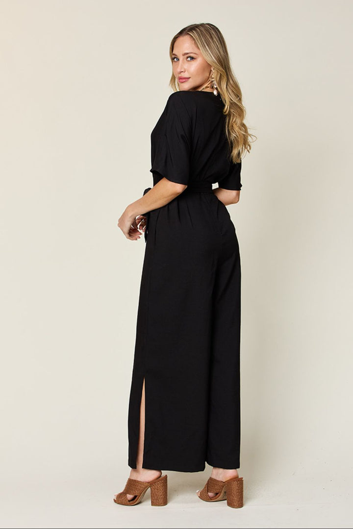 Hannah V-Neck Side Slit Jumpsuit