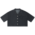 Vintage Wash Boxy Cropped Shirt - Black