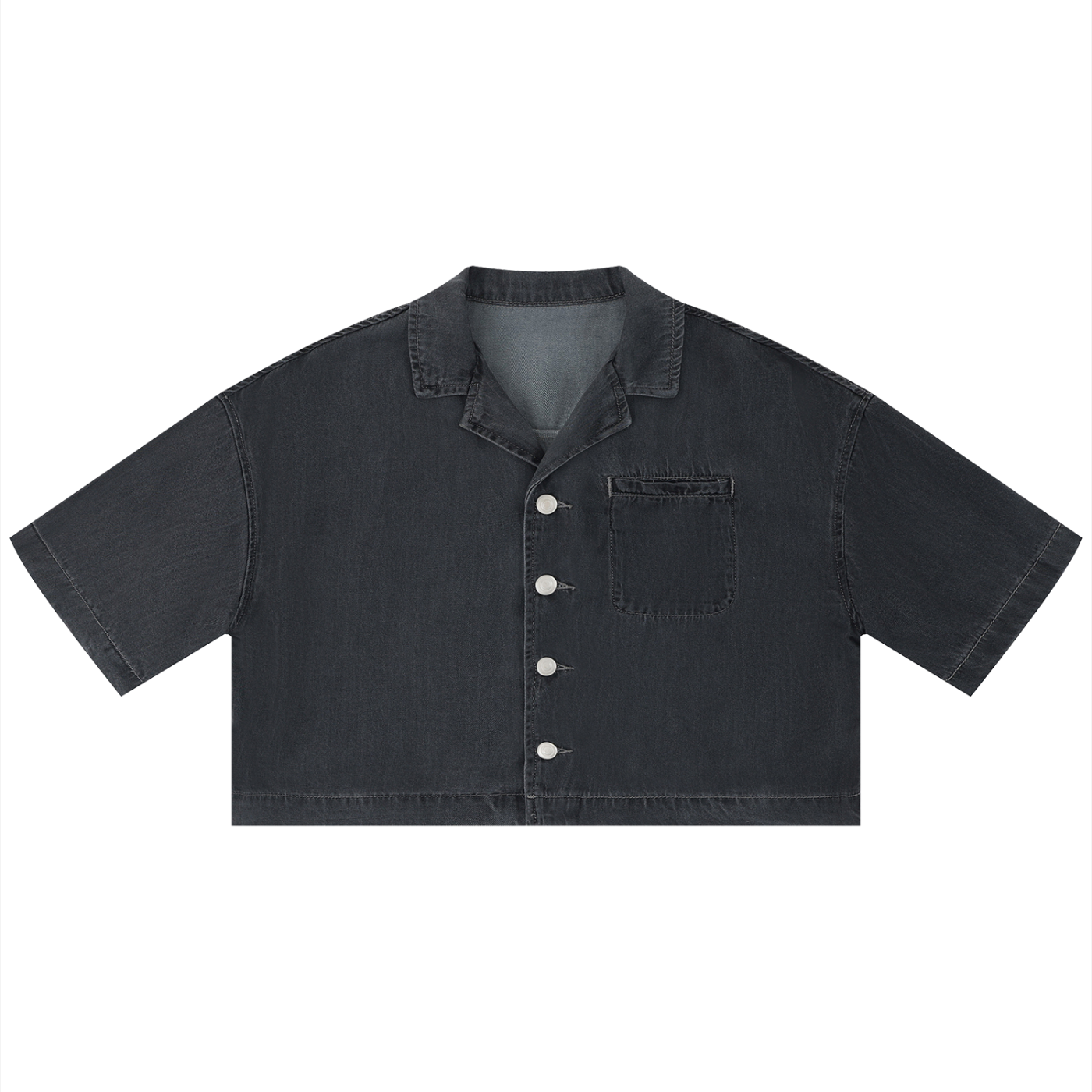 Vintage Wash Boxy Cropped Shirt - Black