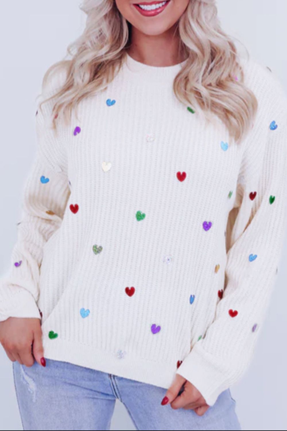 Juliette Heart Sequin Round Neck Sweater