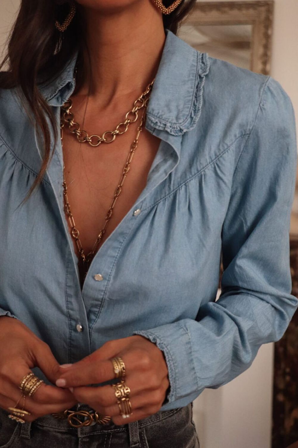 Addison Button Up Long Sleeve Denim Top