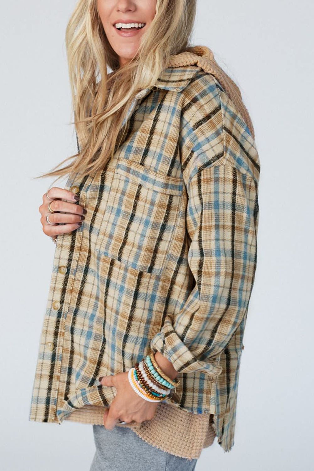 Zoe Plaid Patchwork Hooded Shacket