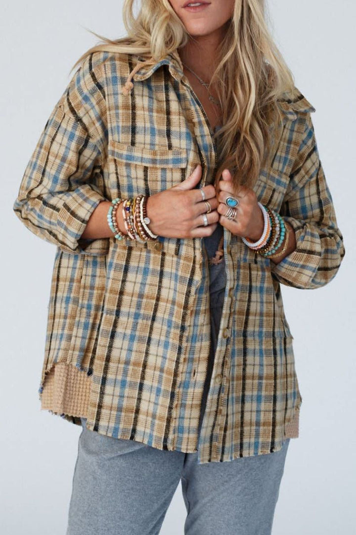 Zoe Plaid Patchwork Hooded Shacket