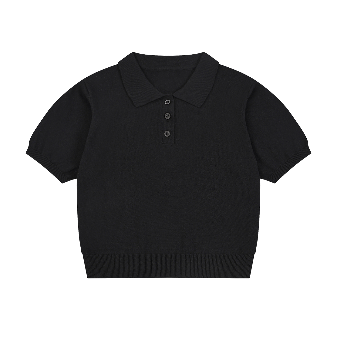 Knit Cotton Polo Shirt - Black