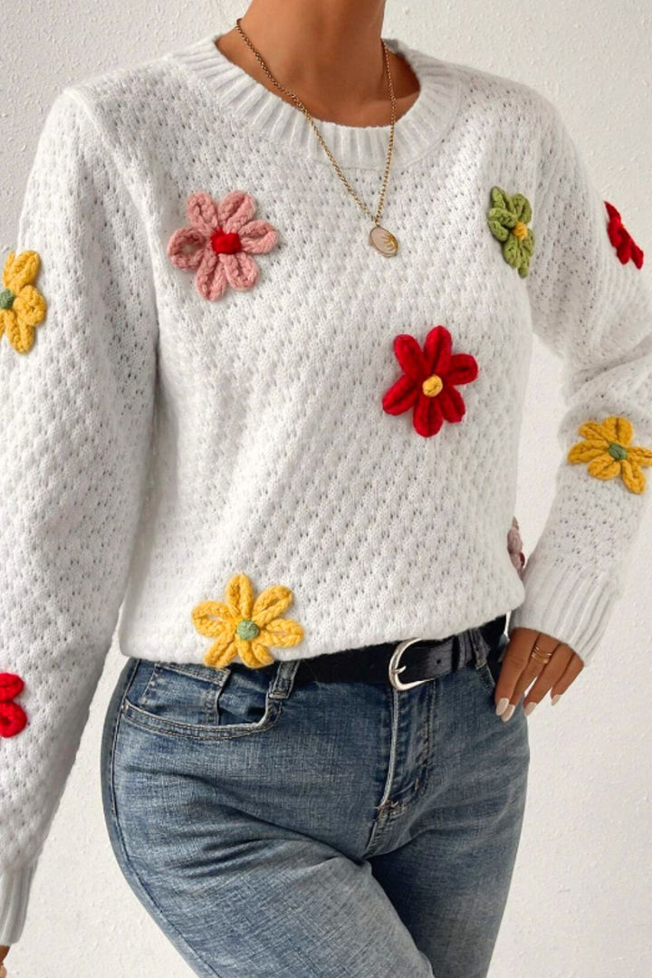 Annalise Crochet Flower Sweater