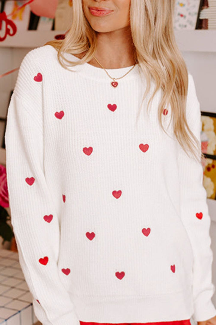 My Heart Round Neck Long Sleeve Sweater