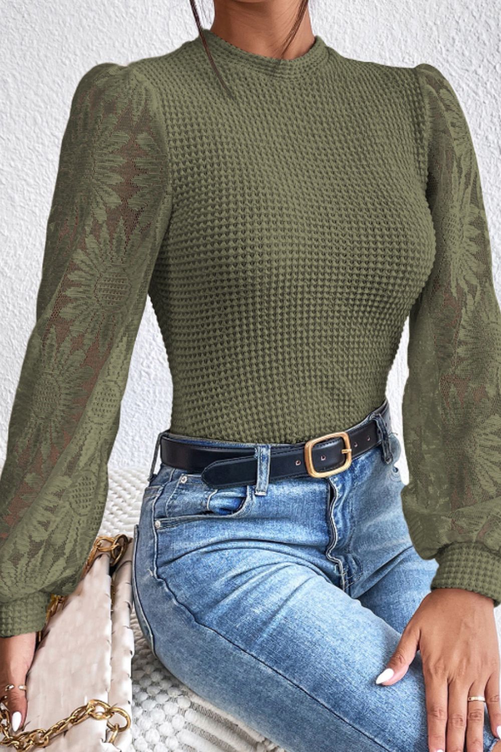 Elsie Mock Neck Lace Top