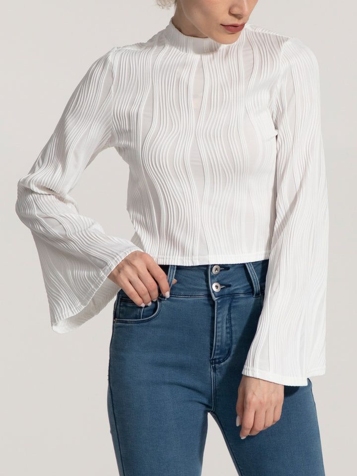 Sophie Mock Neck Flare Sleeve Cropped Top