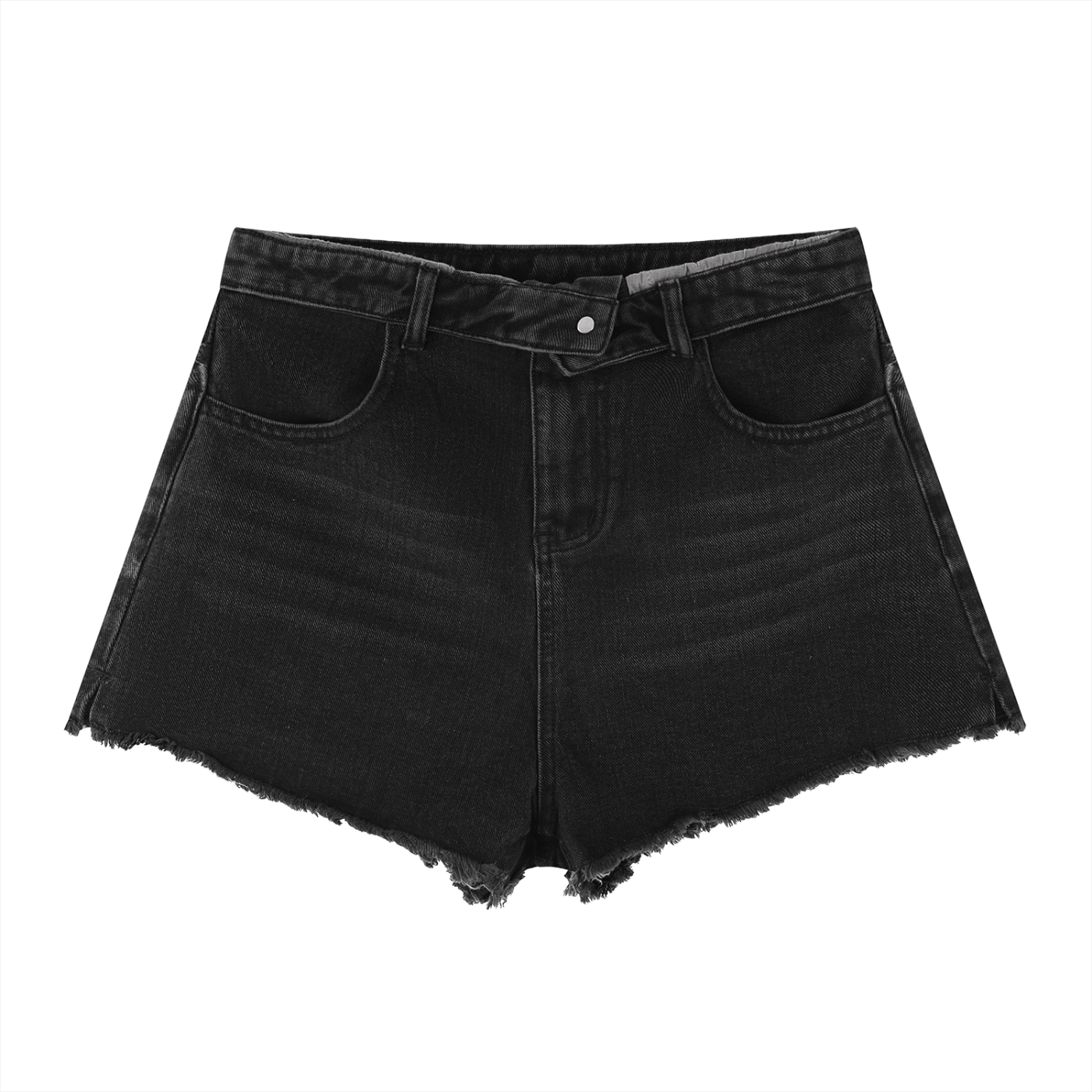 Vintage Wash High Rise Denim Shorts - Black