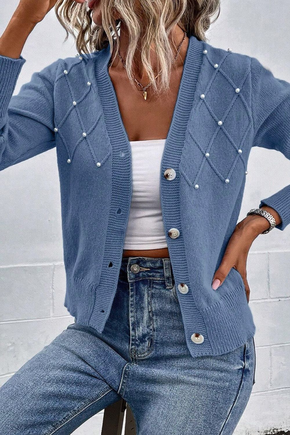 Julia Beaded V-Neck Cardigan