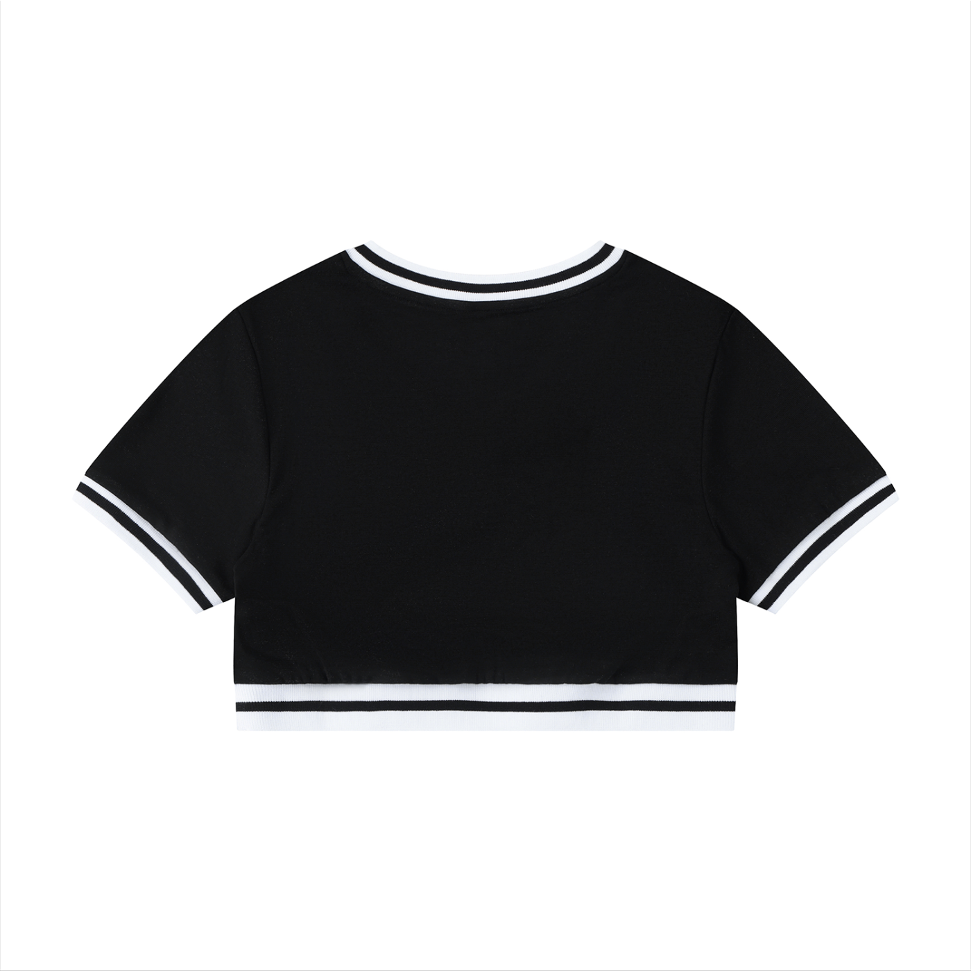 Color Block V-Neck Crop T-Shirt - Black