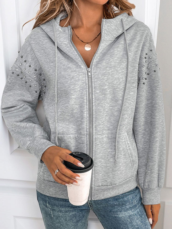 Bailey Rhinestone Zip Up Long Sleeve Hoodie