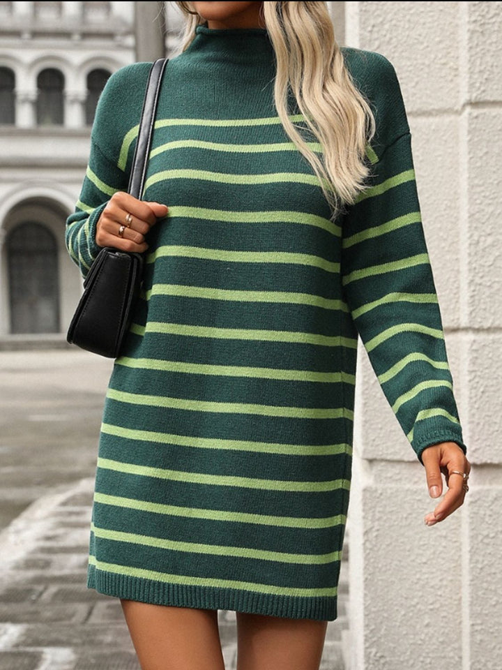 Celine Striped Mock Neck Mini Dress