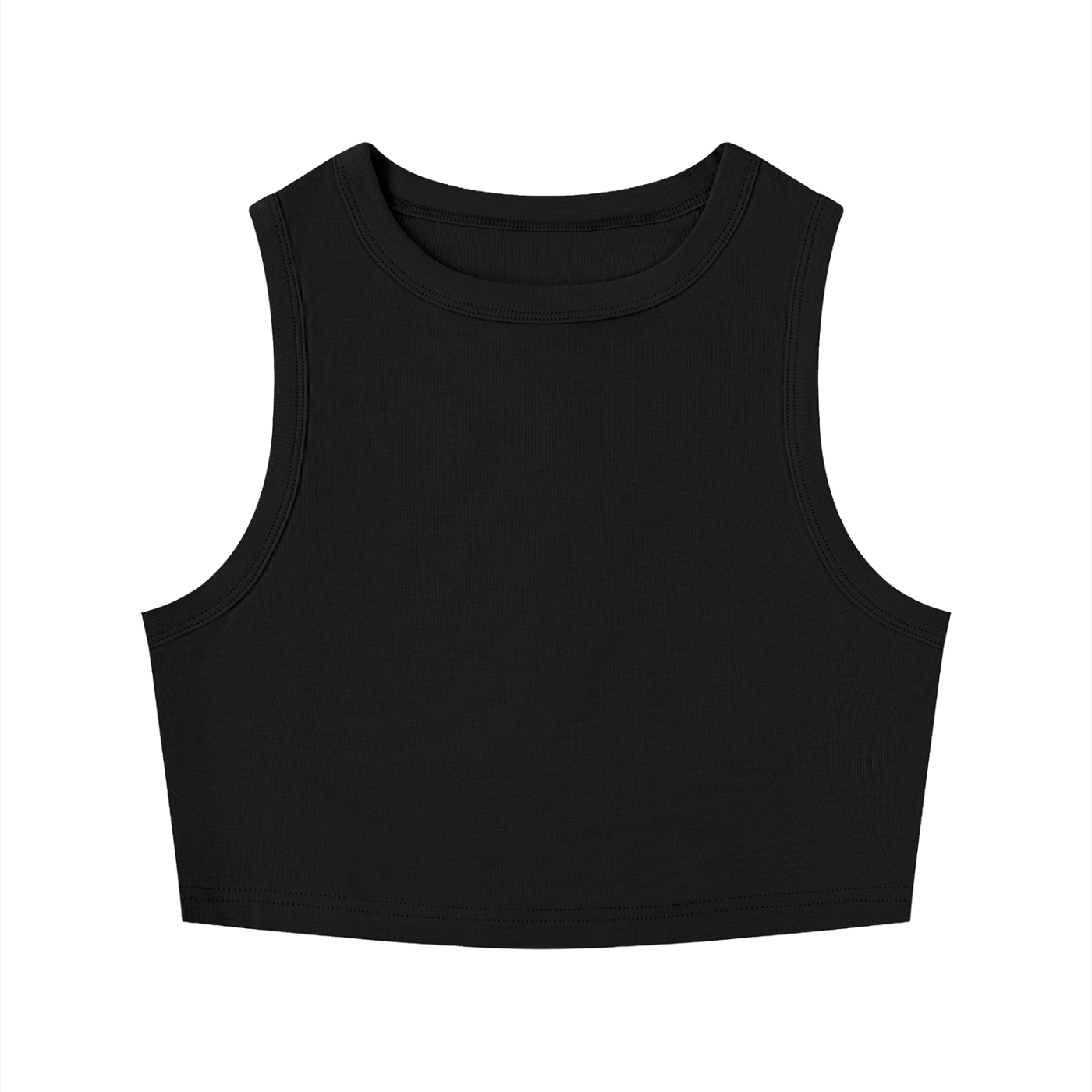 Tight Crewneck Crop Tank Top - Black