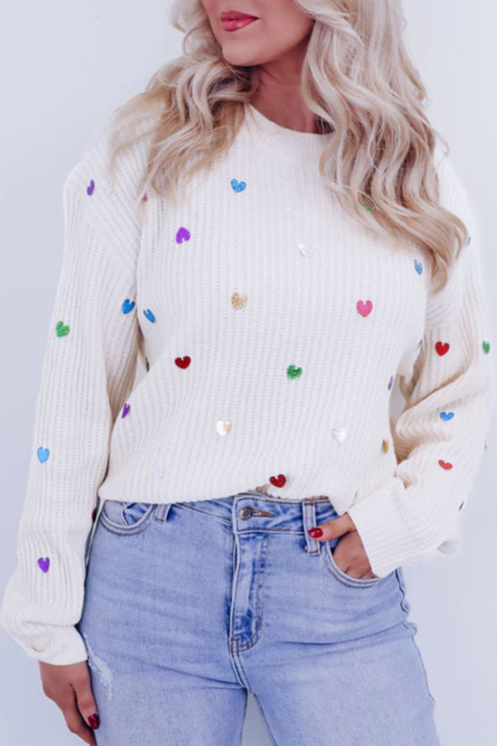 Juliette Heart Sequin Round Neck Sweater