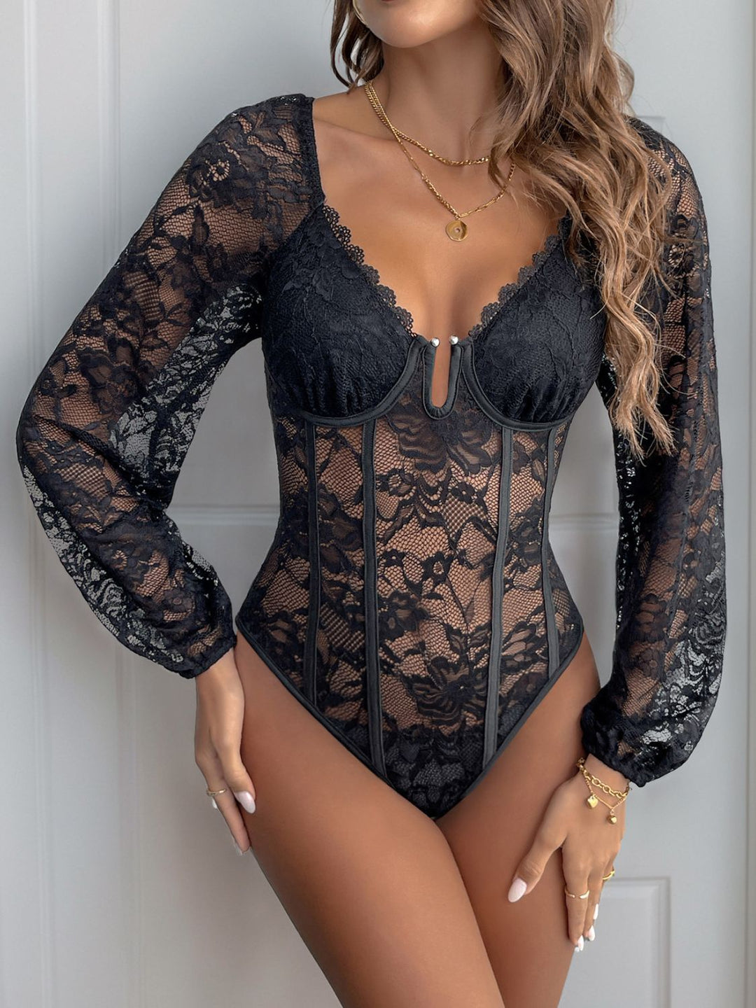 Adalyn Lace V-Neck Long Sleeve Bodysuit