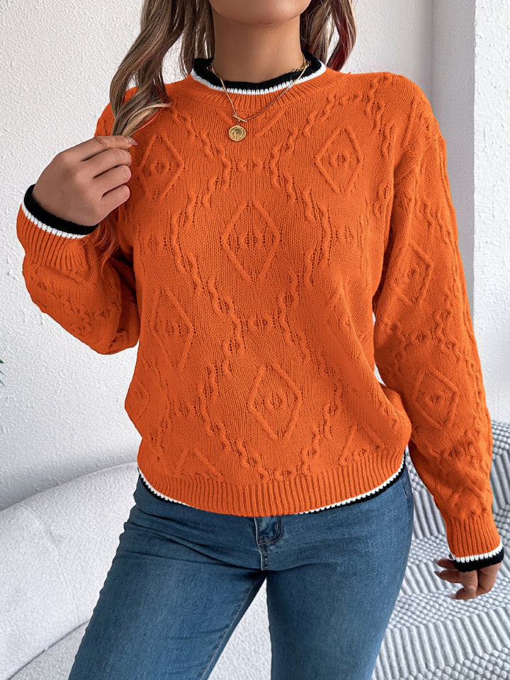 Cora Contrast Trim Long Sleeve Sweater